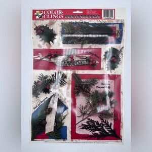 Vintage 90s Christmas Evergreen Berry Branch Window Clings New